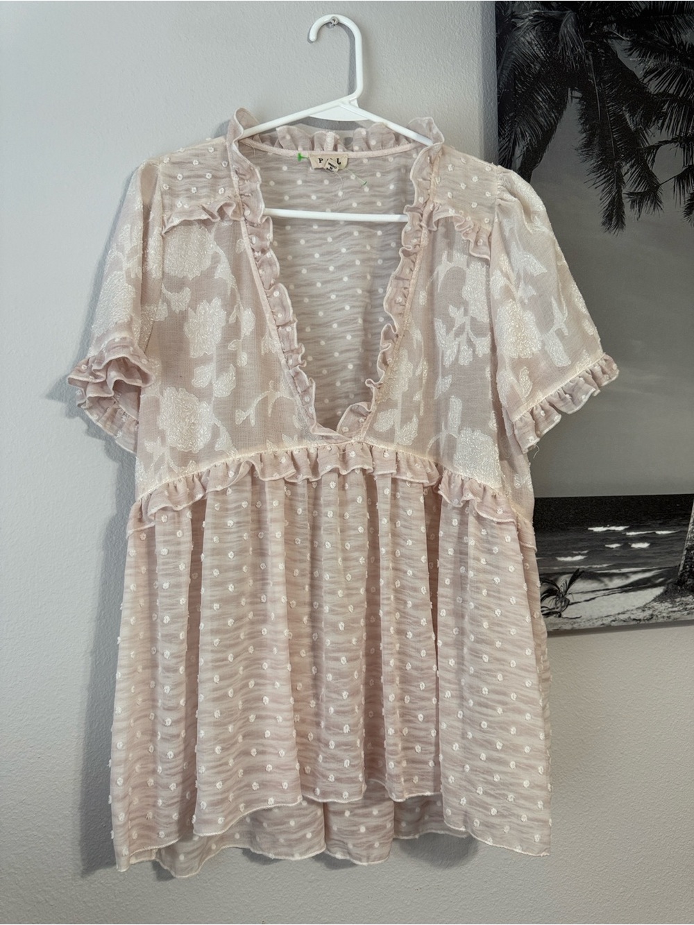 POL Pale Blush Swiss Dot Ruffle Tunic - Picture 8 of 9